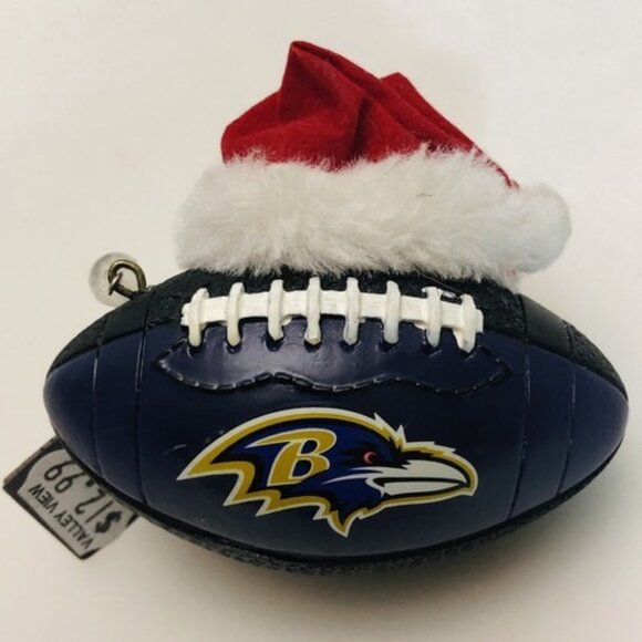 NFL Baltimore Ravens Team Ball Christmas Ornament Santa Hat Football Vintage - Picture 1 of 9